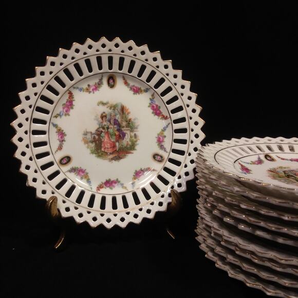 10 Pc Antique 1910 German Lattice Edged Porcelain Bread/Tea Plates - Picture 11 of 16